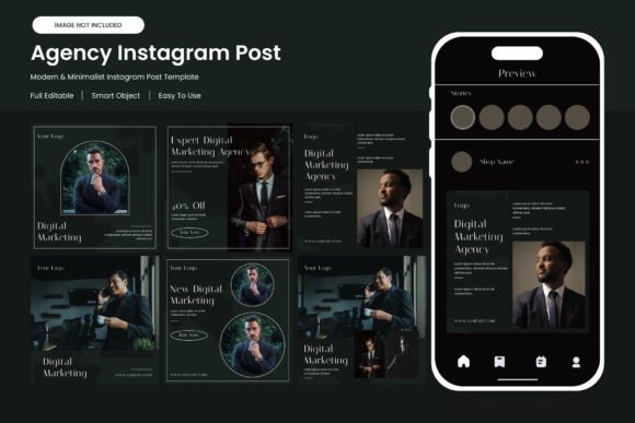 Agency Instagram Feed Design Bundle: Seamless & Editable