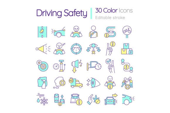 Driving Safety Svg Color Icons Set