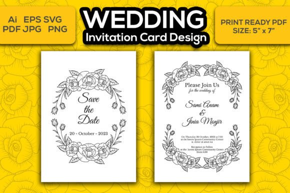Elegant Floral Line Art Wedding Card Design SVG PNG